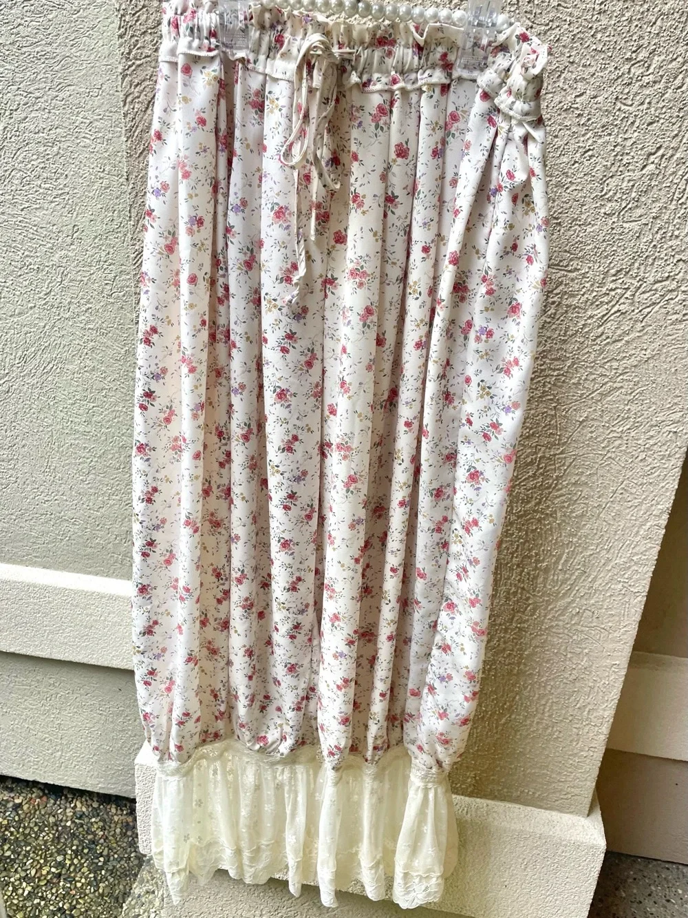 Cottagecore floral pantaloon style pants with lace hem